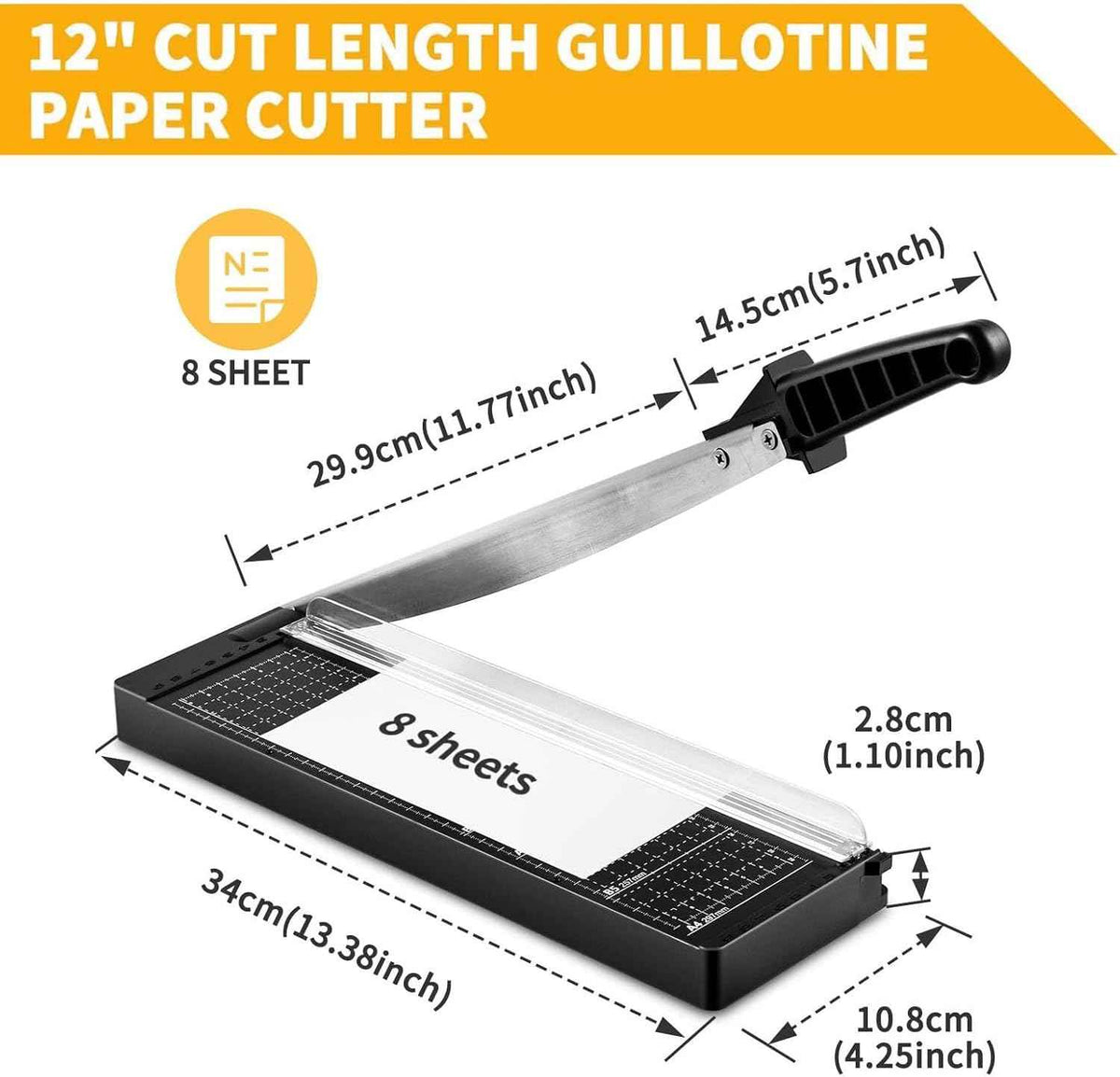 Portable Heavy Duty 12" Guillotine Paper Cutter Trimmer