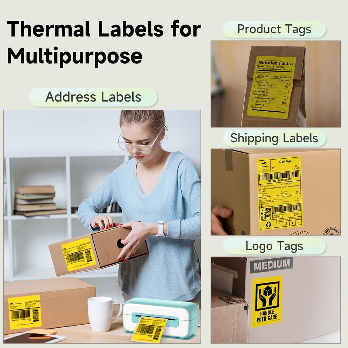 Phomemo 4"x6" Thermal Direct Shipping Label,Fan-Fold 500 Labels Yellow