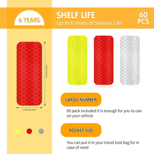 60PCS Warning Safety Reflective Tape Stickers 3x8cm