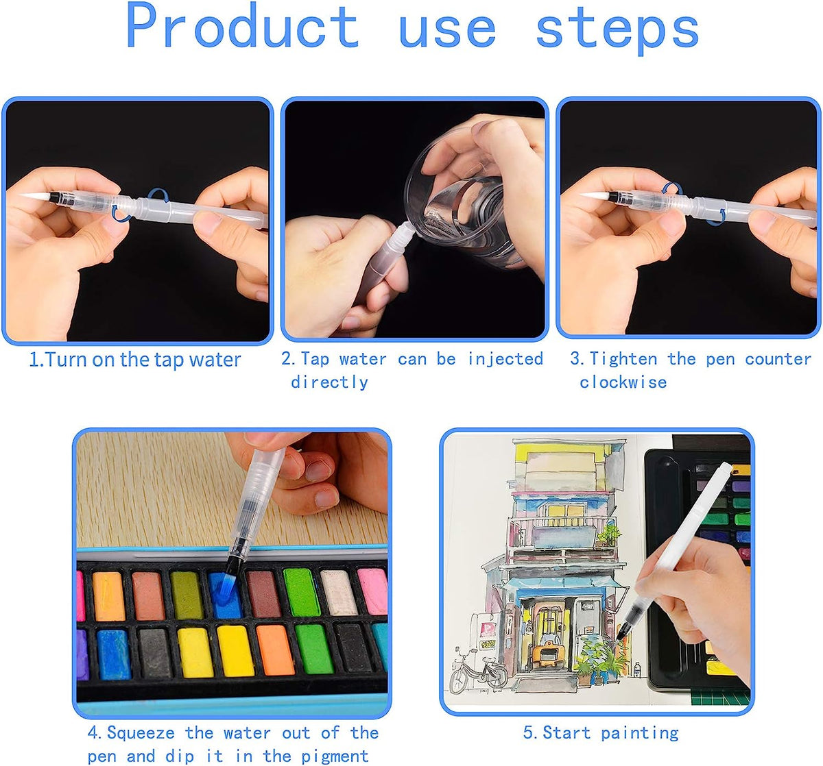 12PCS Water Color Brush Pen Set for All Water Soluble Pigment
