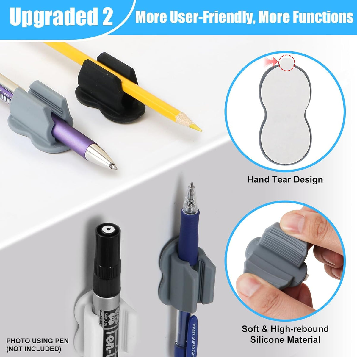6 Pack Adhesive Pencil Pen Holder for Desk & Wall