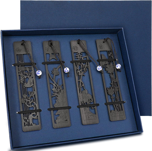 Lesezeichen-Geschenkbox aus Holz im hohlen Stil, 4er-Pack