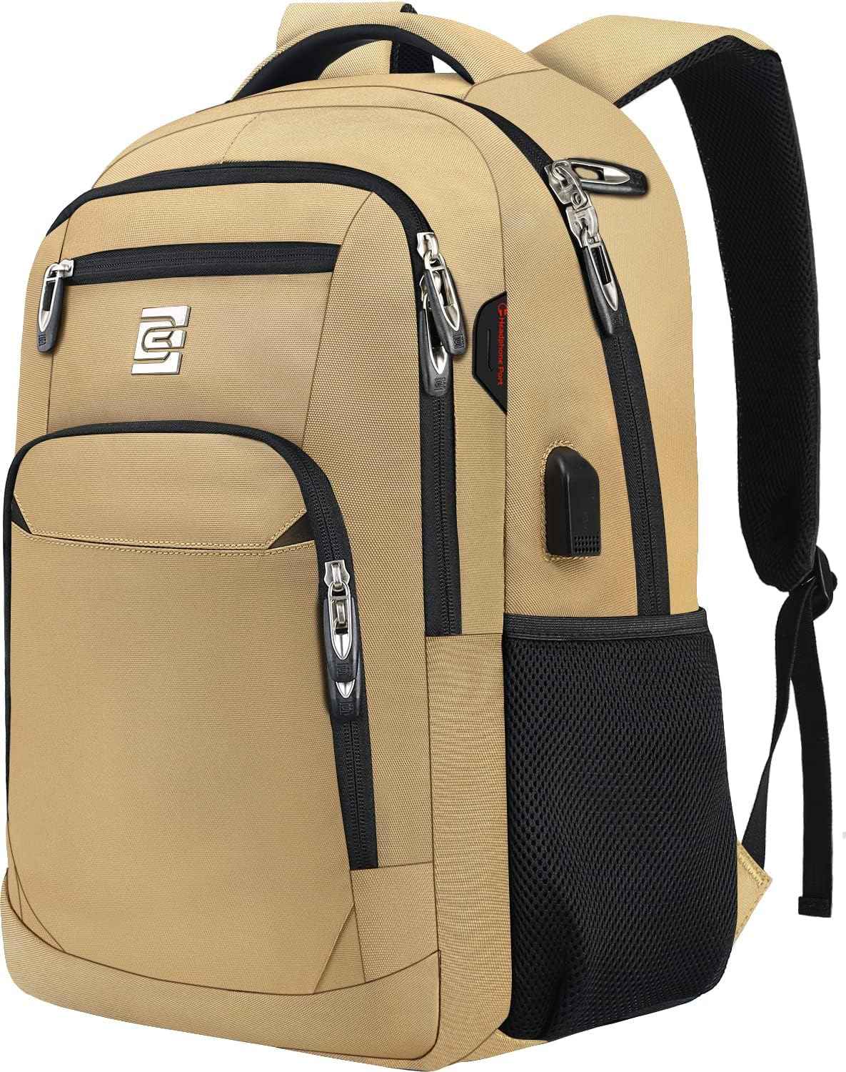 Laptop Backpack with USB Charging Port Fit 15.6 inch Notebook Khaki