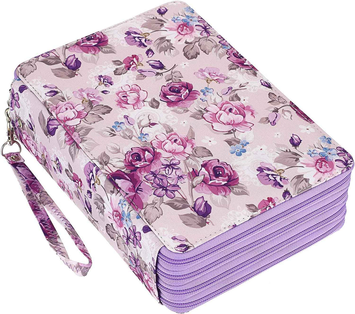 200 Slots Colored Pencil Case Large Capacity Pencil Organizer Purple Flower