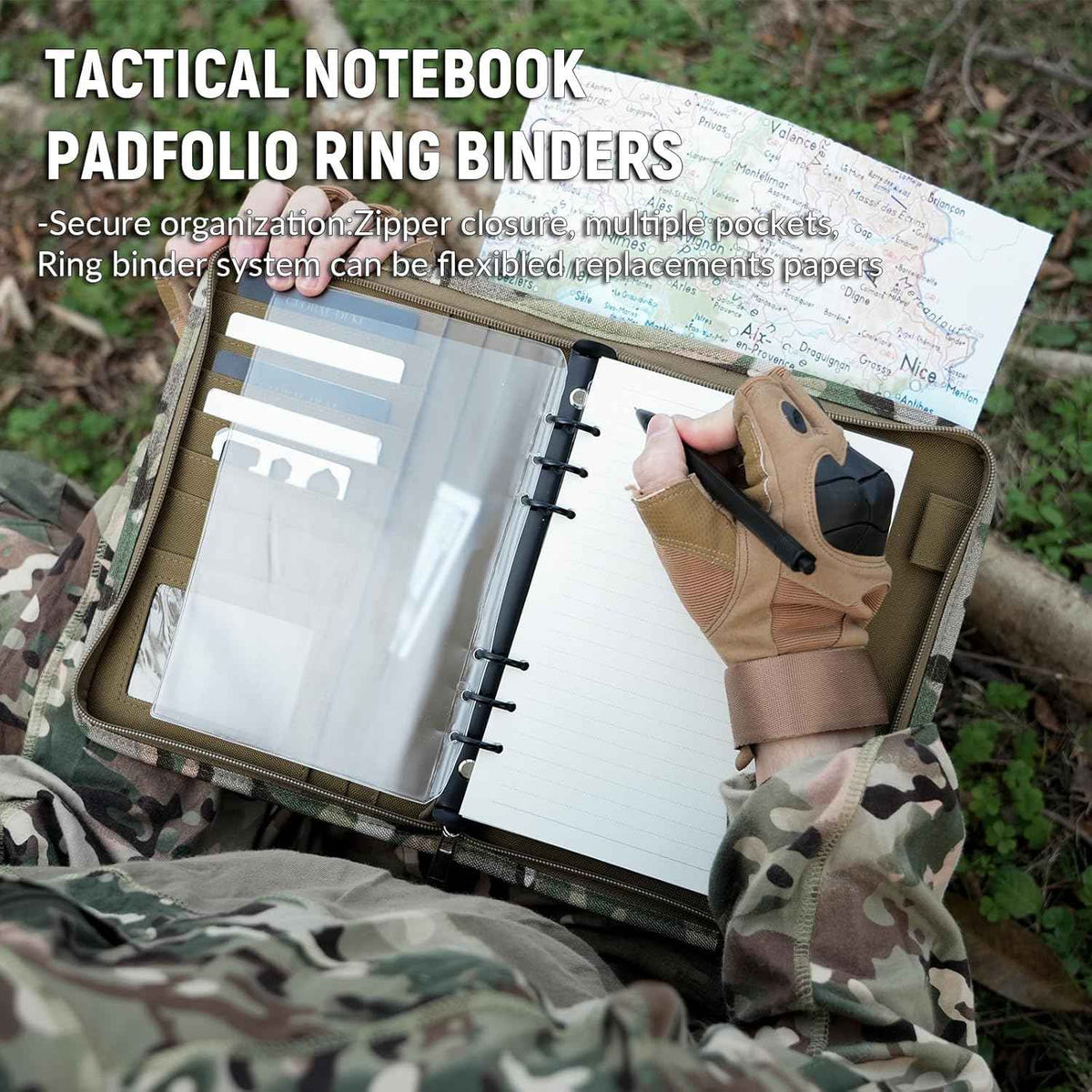 A5 Size Tactical Notebook Padfolio Ring Binder with 80 Sheets Paper