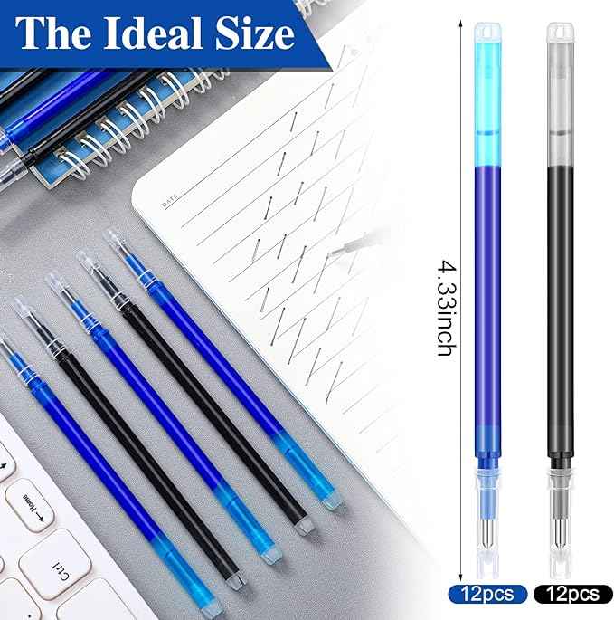 24 stykker Erasable Gel Ink Pen Refills Point 0,7 mm (svart, blå)