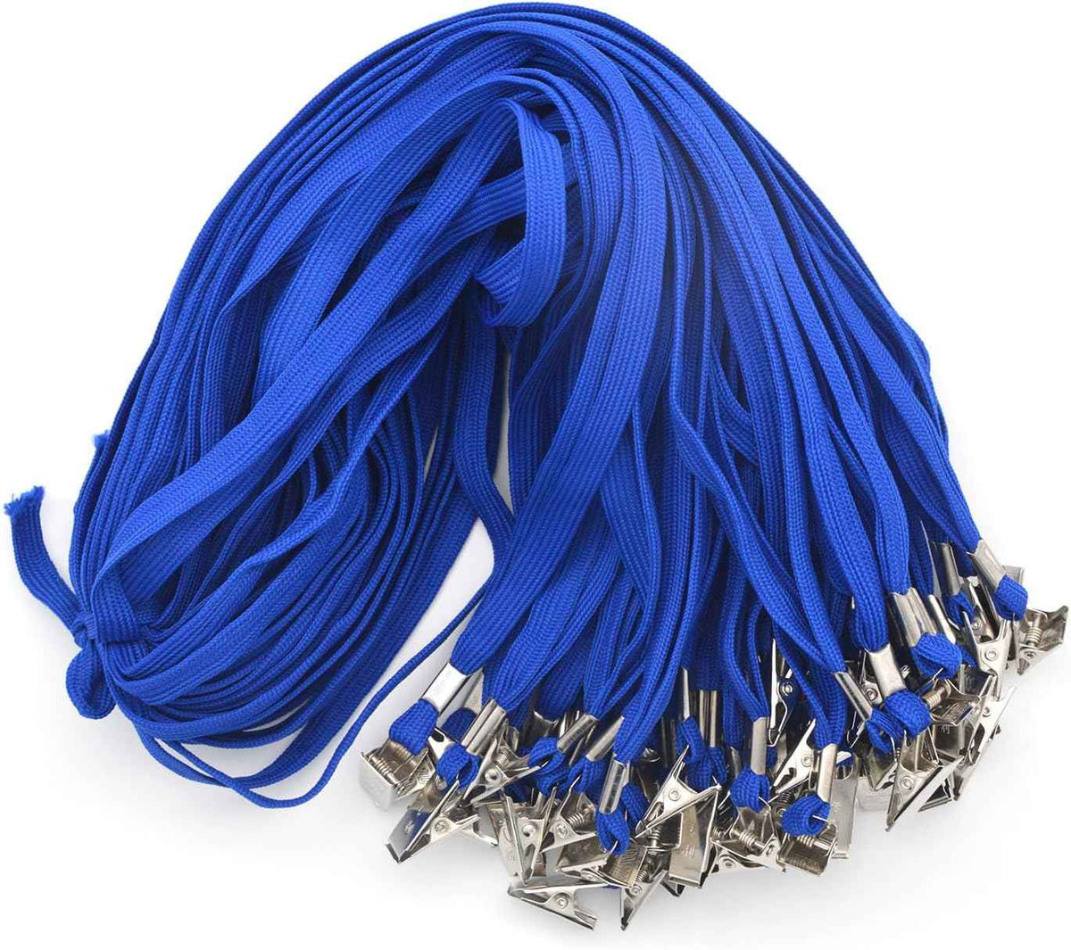 50PCS 32-Inch Flat Lanyards with Badge Clip Blue