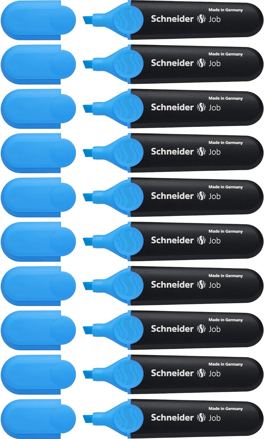 Resaltador Schneider Job, punta de cincel, tinta azul, paquete de 10