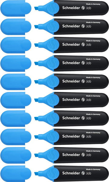 Resaltador Schneider Job, punta de cincel, tinta azul, paquete de 10