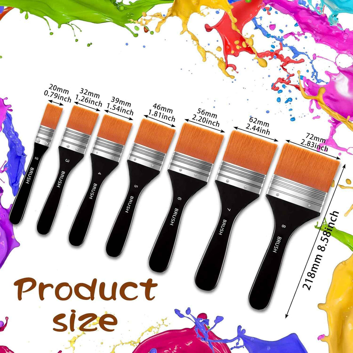 7 Size Artist Wide Flat Paint Brushes Set