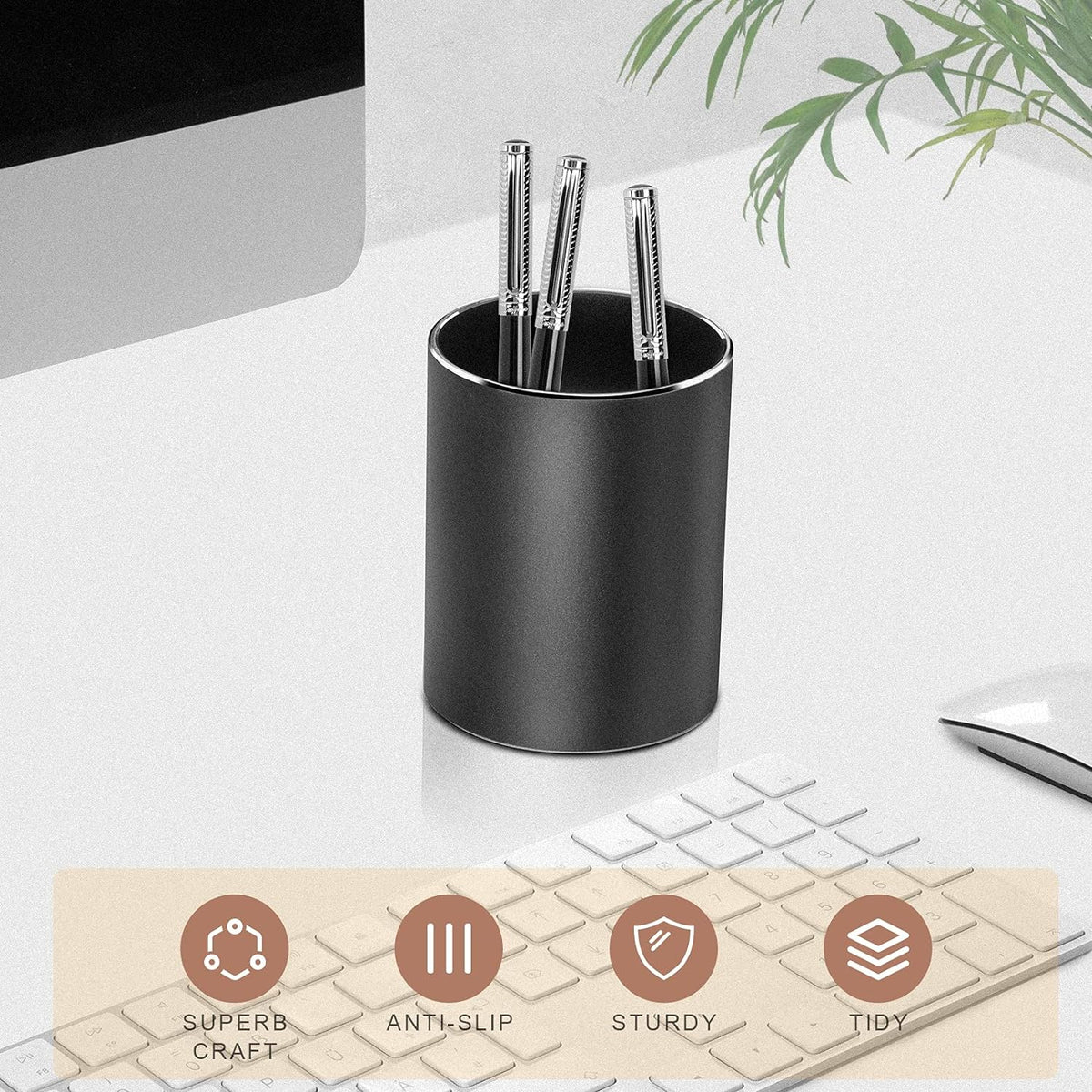Round Desk Metal Pen Holder Aluminum Pencil Holder