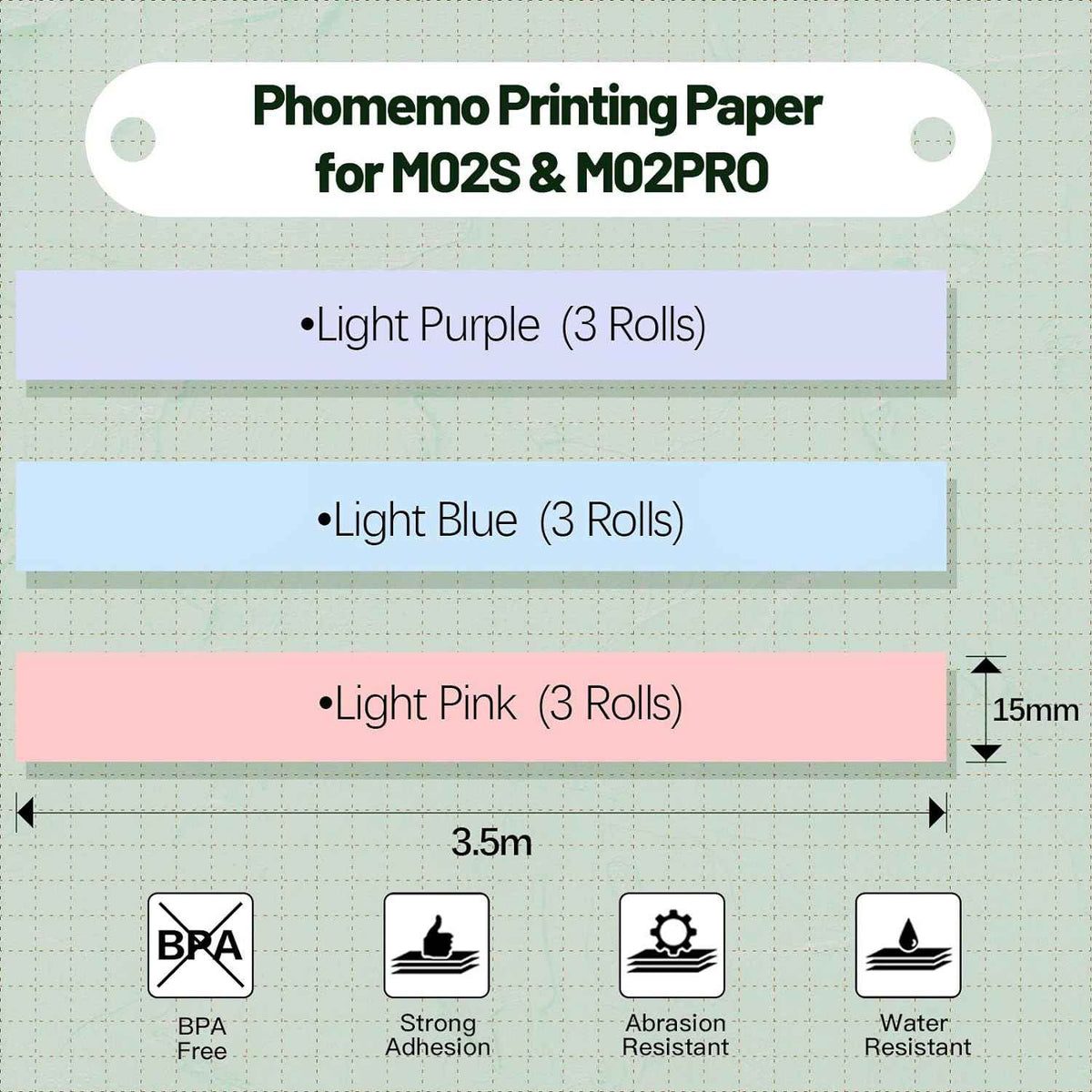 Phomemo 9 Roll 15mm Adhesive Thermal Paper for M02S/M02 Pro Printer