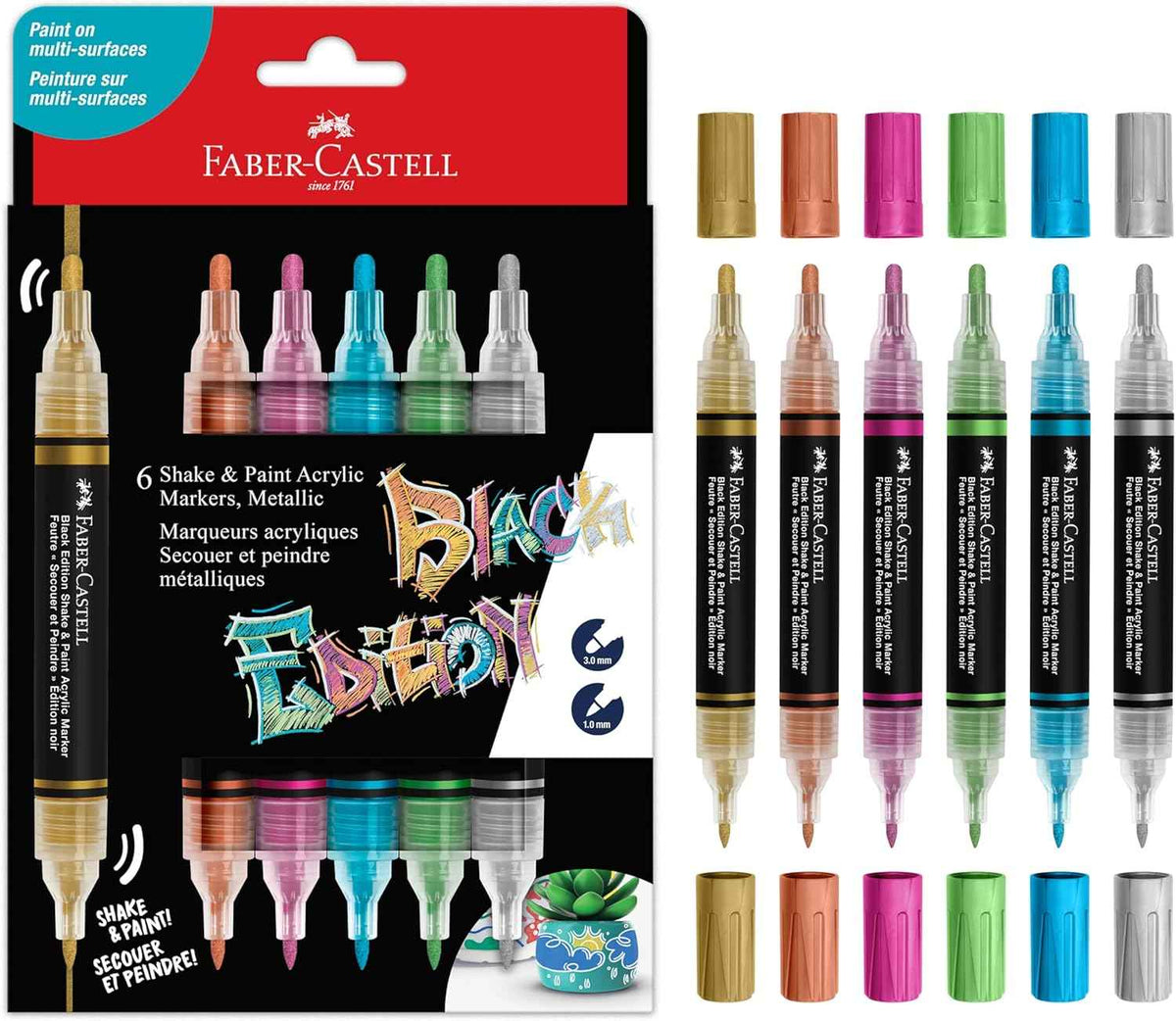 Faber-Castell Shake & Paint Acrylic Paint Markers 6 Color Metallic
