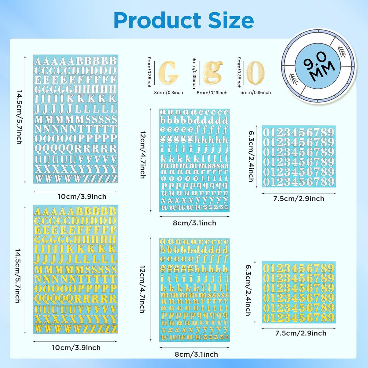 9mm Alphabet Number Stickers Self Adhesive 6 Sheets