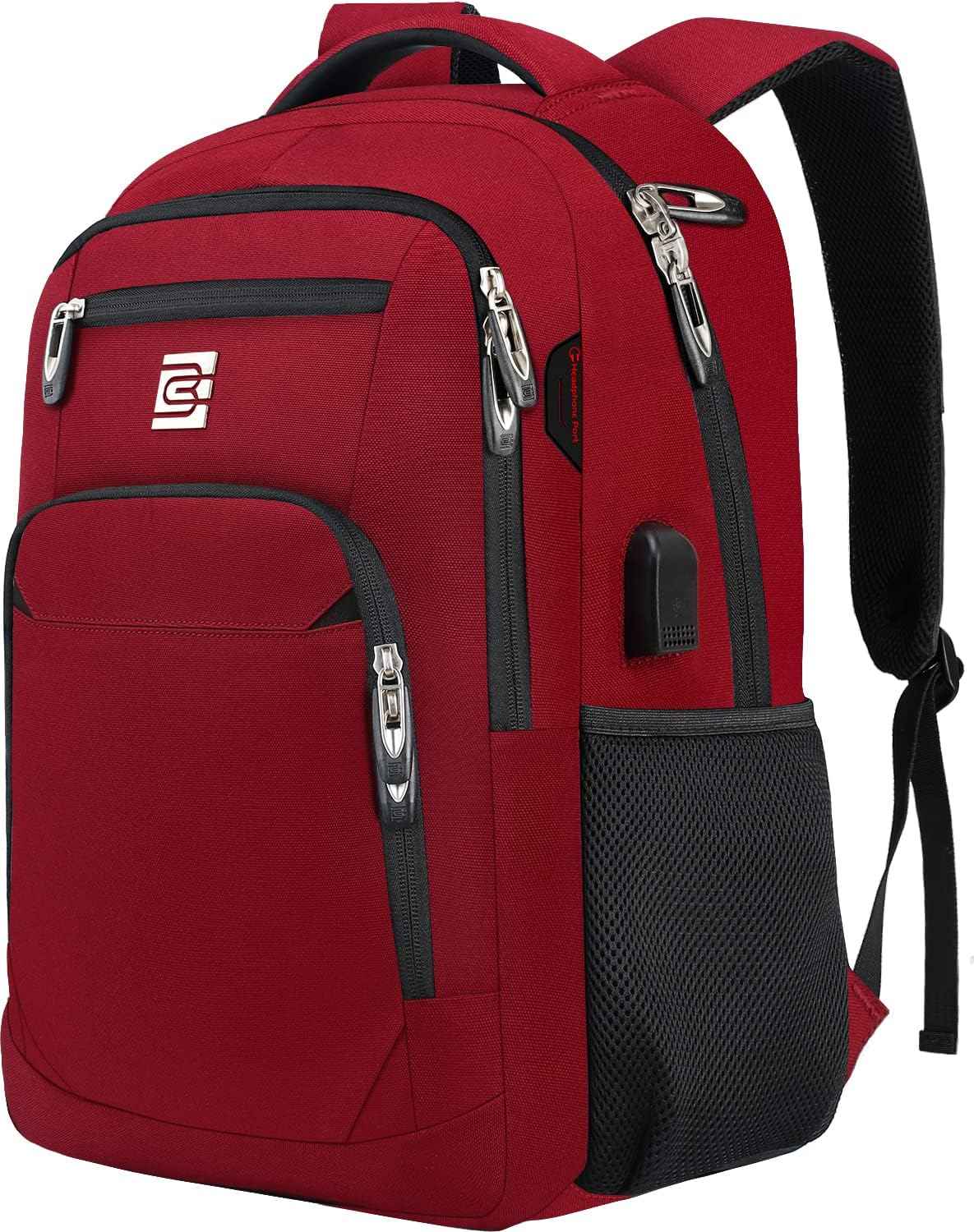 Laptop Backpack with USB Charging Port Fit 15.6 inch Notebook Red