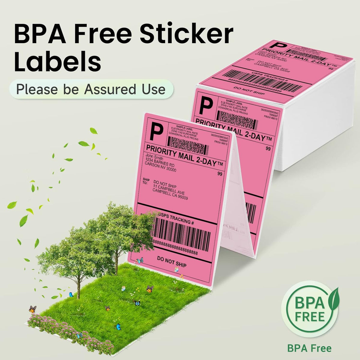 Phomemo 4"x6" thermisch direct verzendlabel, waaiergevouwen 500 labels roze