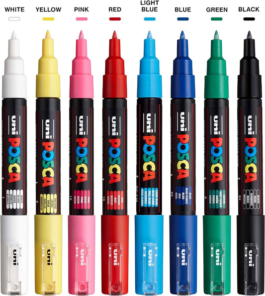 UNI POSCA PC-1M Acrylfarbmarker, 0,7 mm extrafeine Spitze, 8 Farben