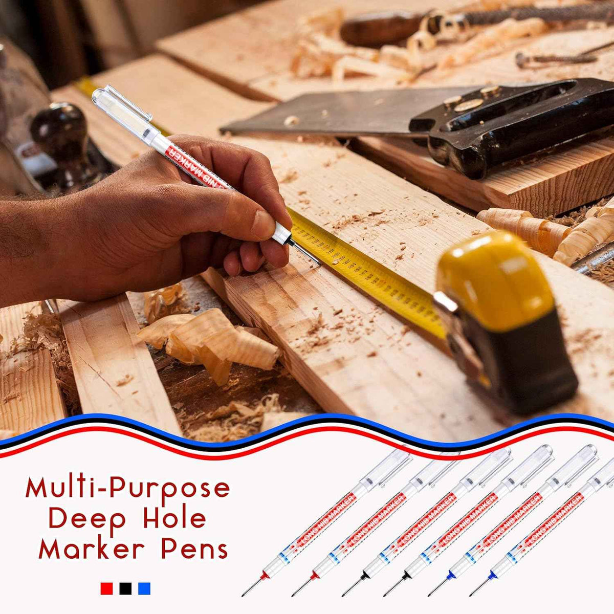 6PCS Deep Drill Hole Long Nib Waterproof Marker Pens Red Black Blue