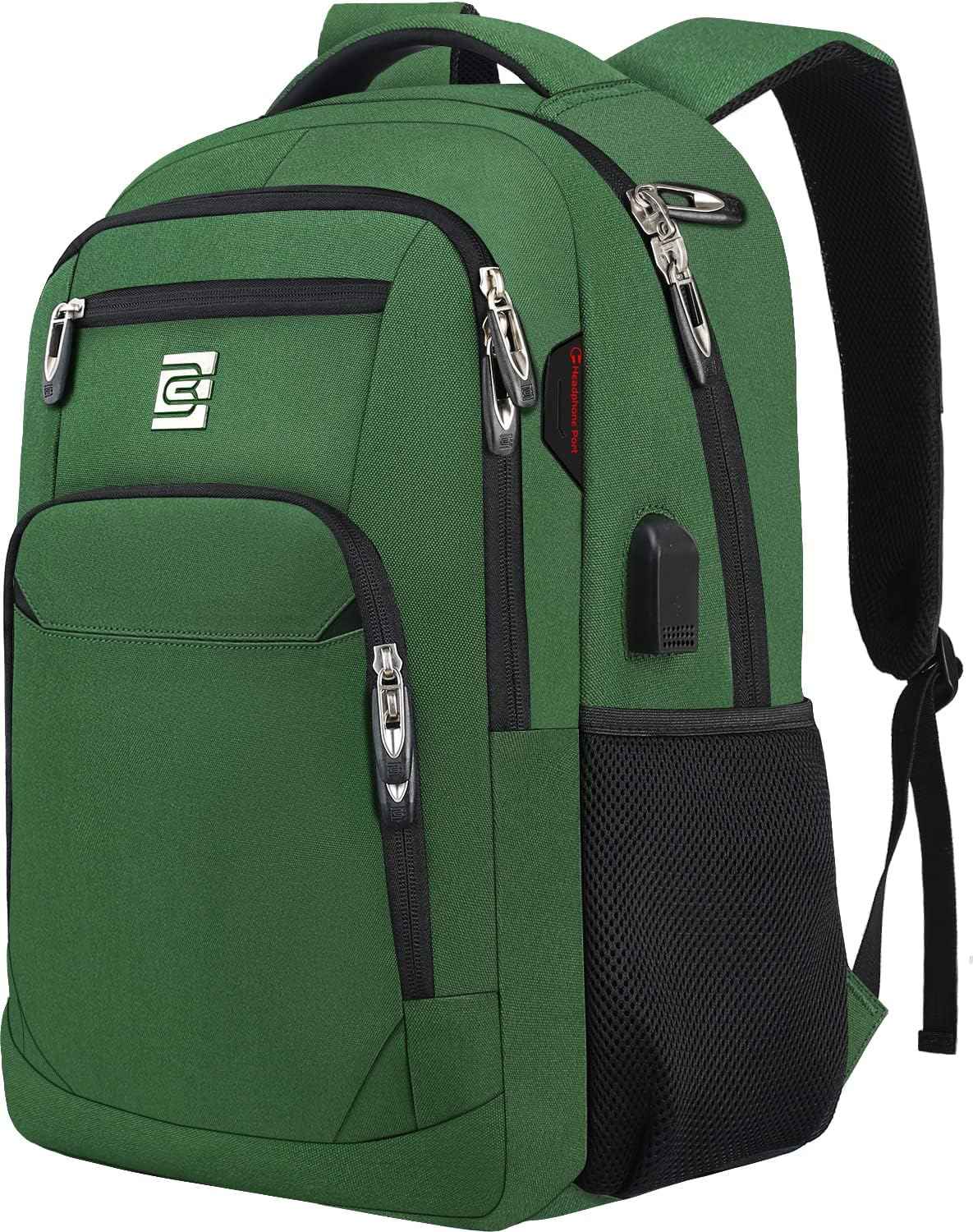 Laptop Backpack with USB Charging Port Fit 15.6 inch Notebook Green
