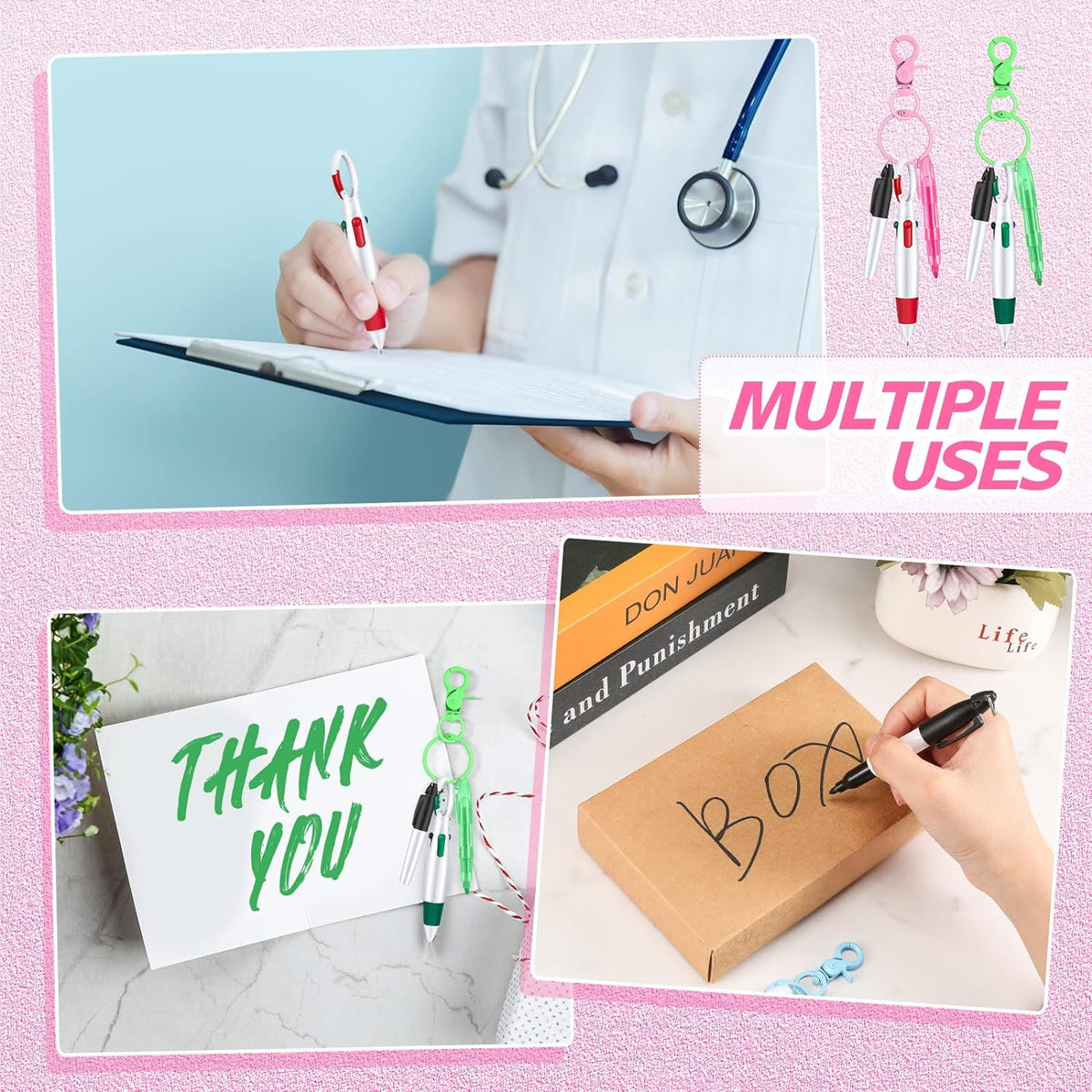 Nurse Ballpoint Highlighter Marker Pen Set with Keychain Clip