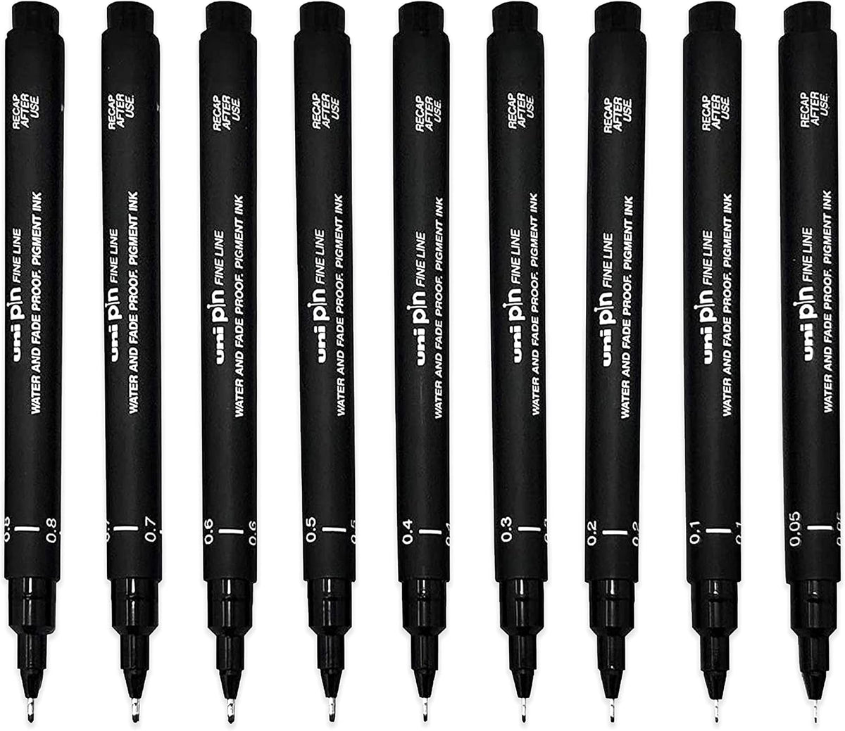 Uni Pin Fineliner Drawing Pen - 9 Grades - Black Ink