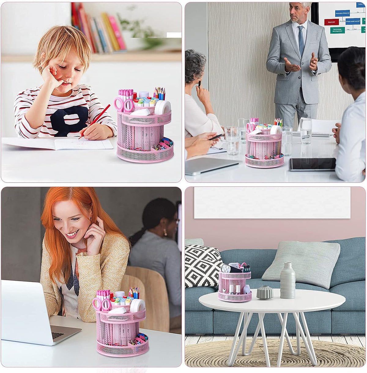 Pink Kawaii Desk Pen Pencil Organizer 360 Revolving