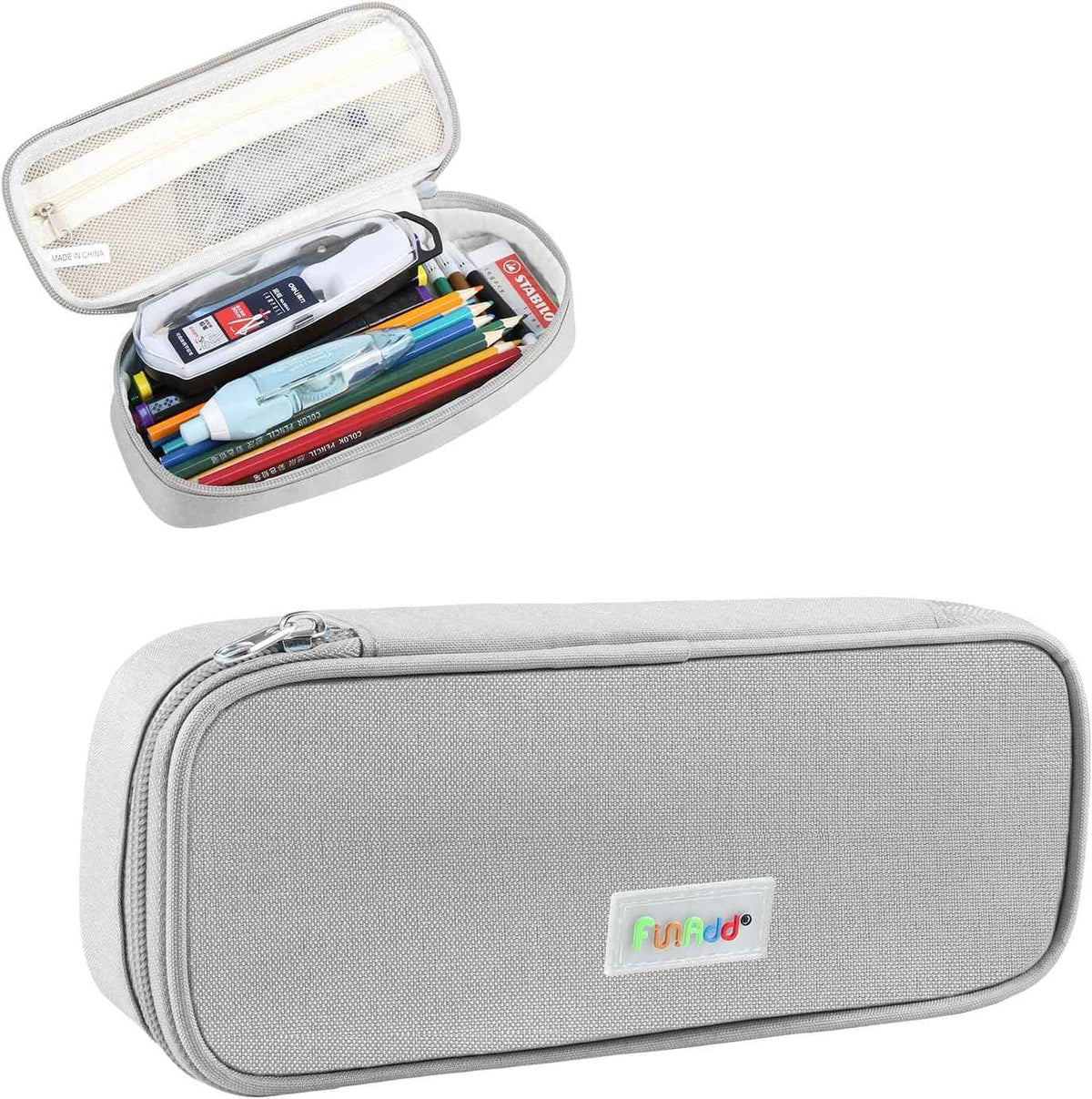 AddFun Large Capacity Pen Case,Pencil Pouch with Zipper Grey
