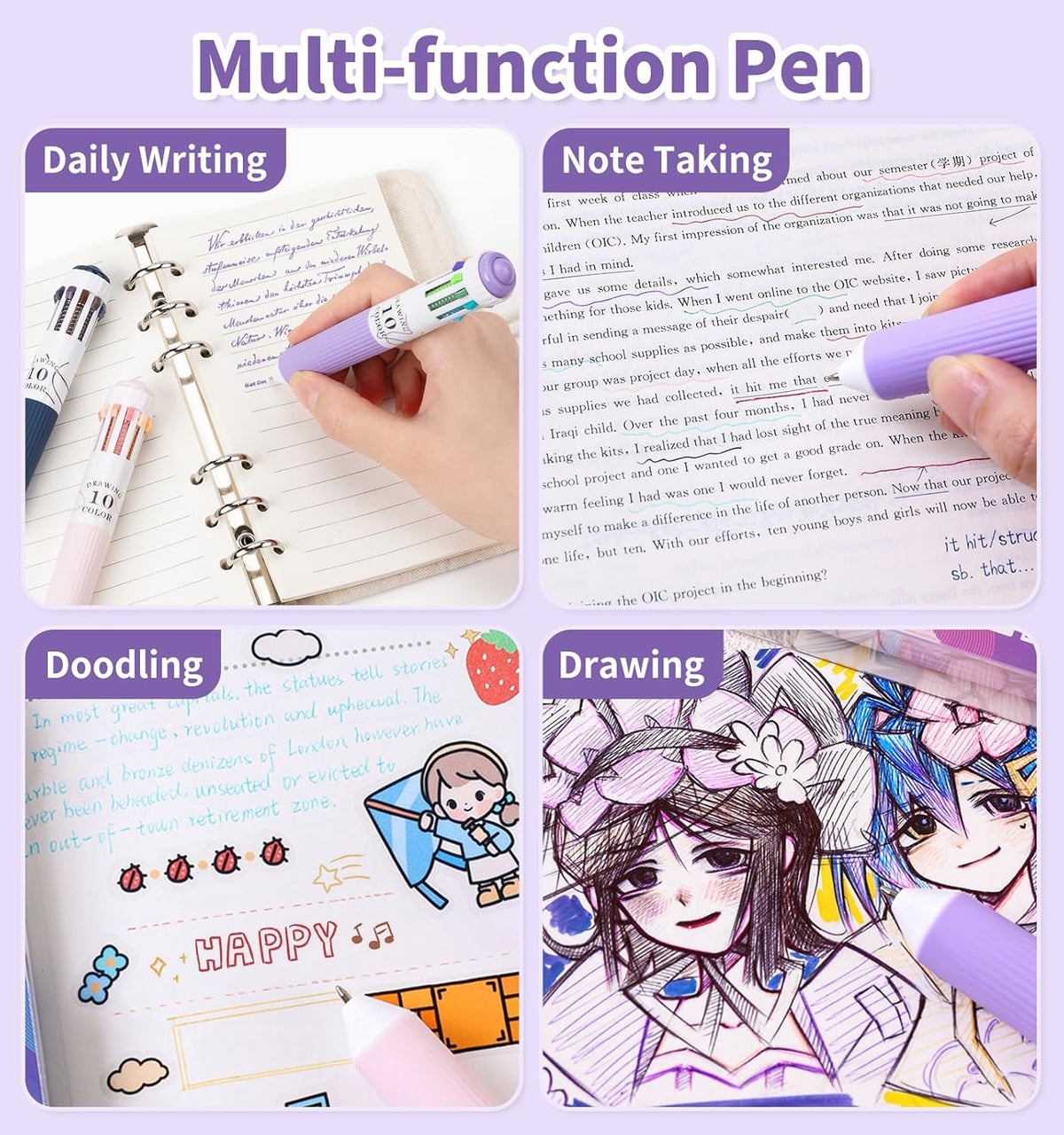6 Pack 10-in-1 Multi-Color Ballpoint Pens - 57 Total Colors (0.8mm Fine Tip)