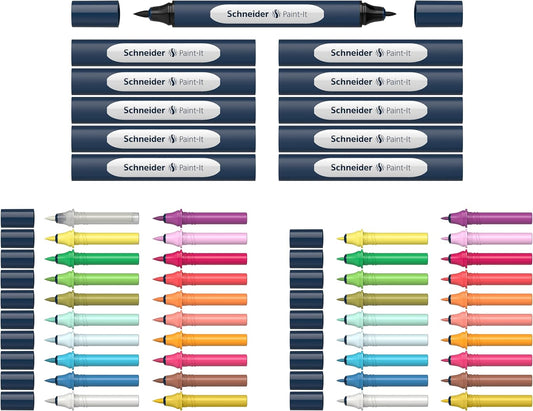 Schneider Twin Marker Paint-It 040 Brush & Round Tip 20 Colors (52 Pieces)
