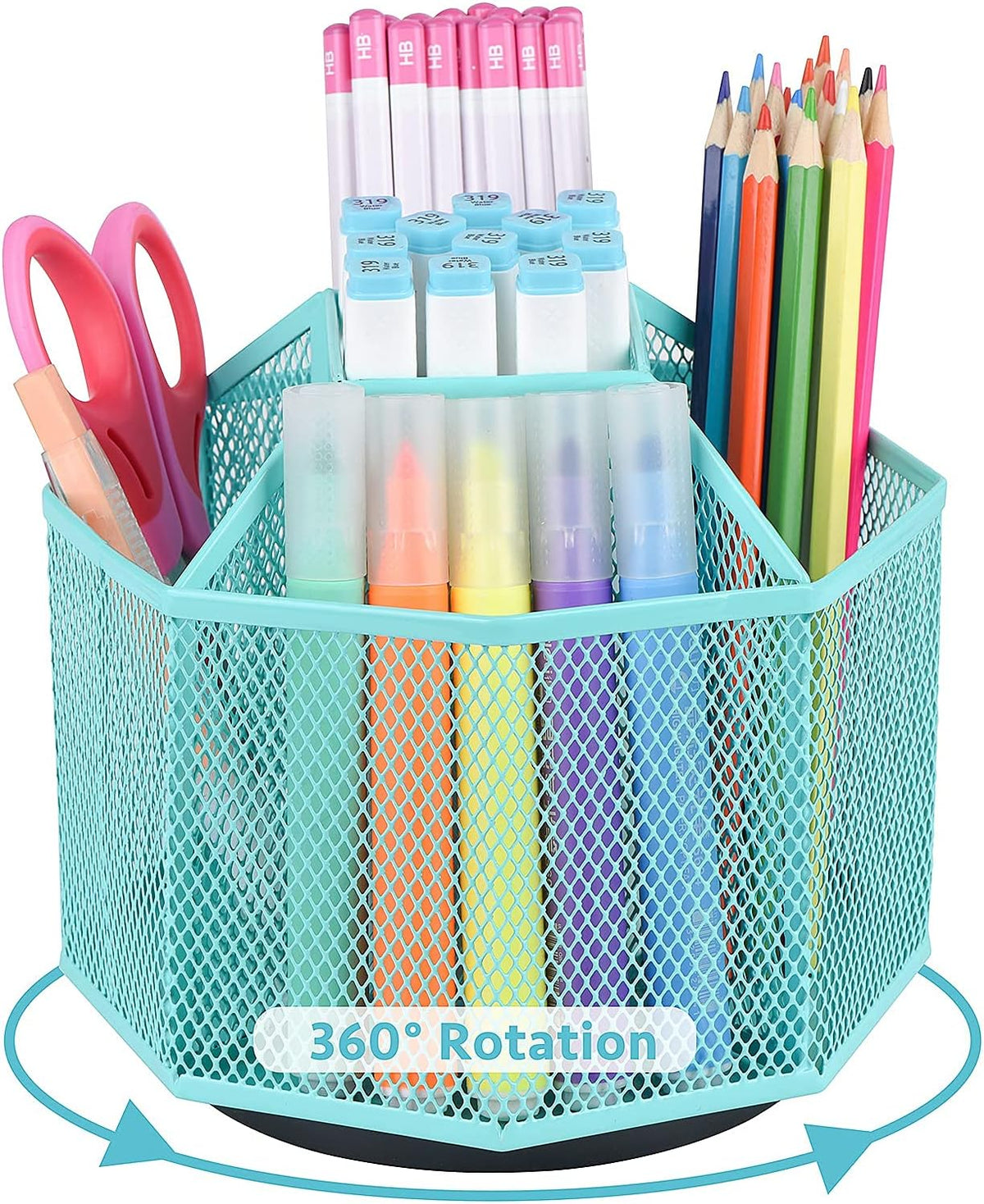 5 Compartments Metal Desk Pen Pencil Organizer Aqua
