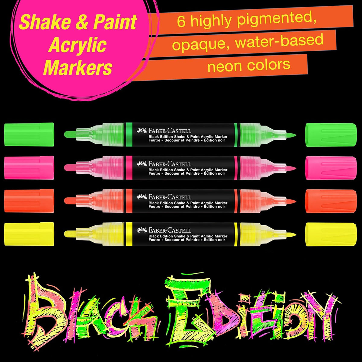 Faber-Castell Shake & Paint Acrylic Paint Markers 4 Color Neon