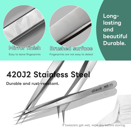 Stedi 2PCS Precision Tweezers Set Straight & Curved Tip for Gundam