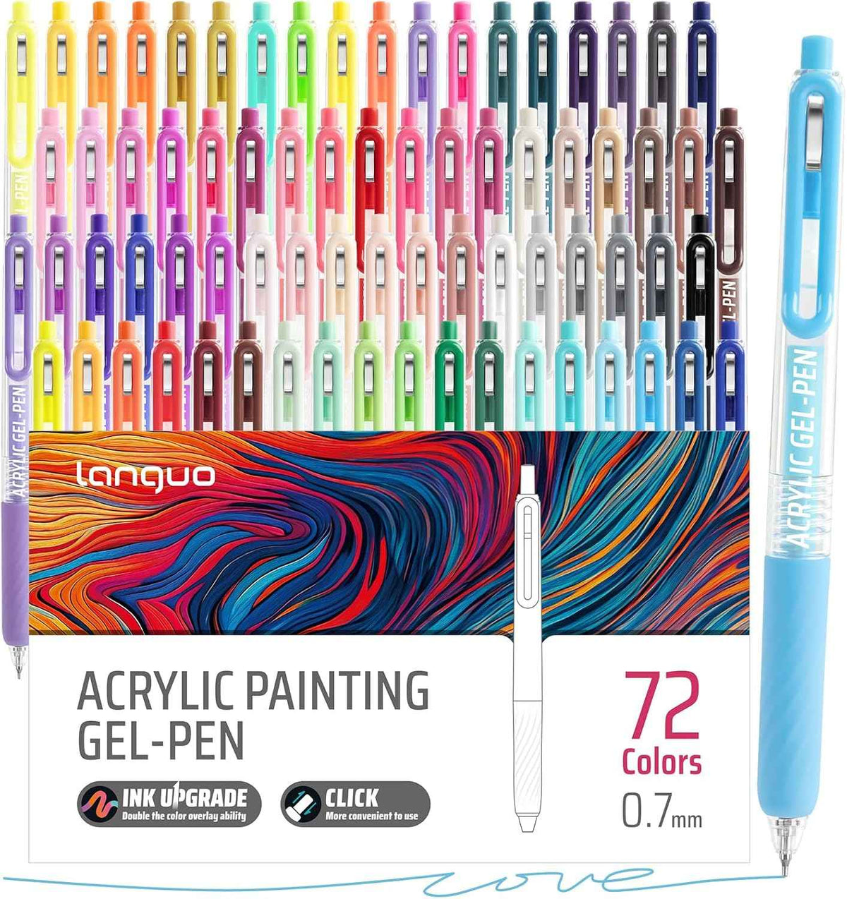 Languo 72 Colors Retractable Gel Pens 0.7mm for Coloring Drawing