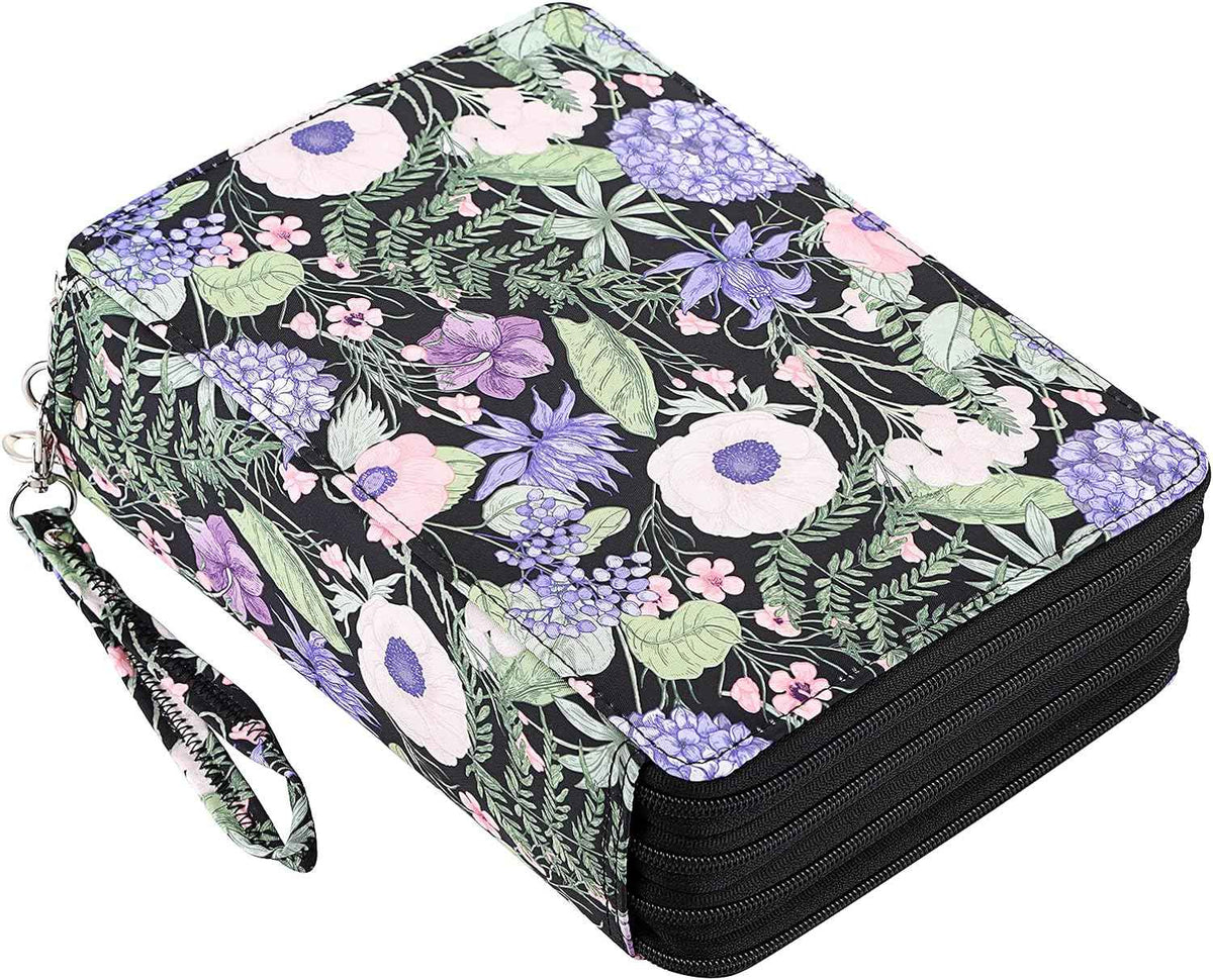 200 Slots Colored Pencil Case Large Capacity Pencil Organizer Black+Blue