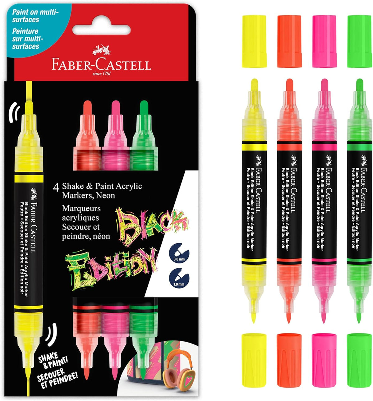 Faber-Castell Shake & Paint Acrylic Paint Markers 4 Color Neon