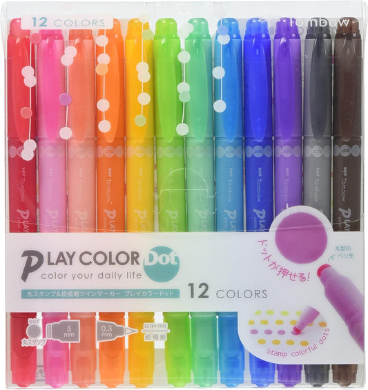 Tombow Play Color Dot Pen Marker op waterbasis, 12 kleurenset