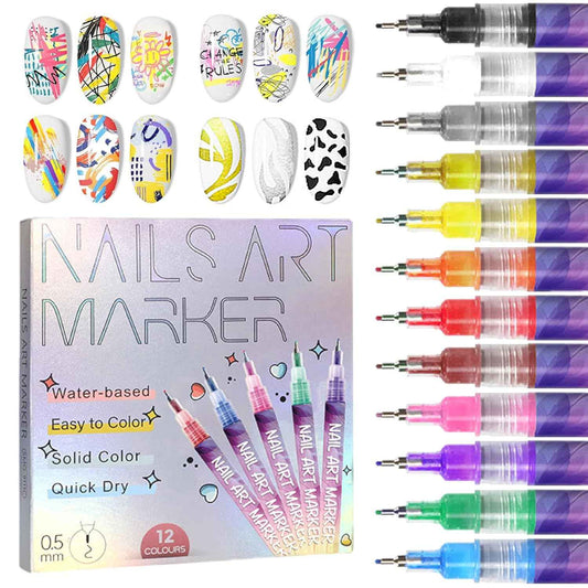 12 Colors 3D Nail Art Marker Pens Set 0.5mm