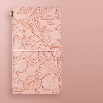 Vintage A6 Journal Notebook – Soft PU Leather Printed Cover, Elastic Closure, 192 Pages (96 Sheets) Pink
