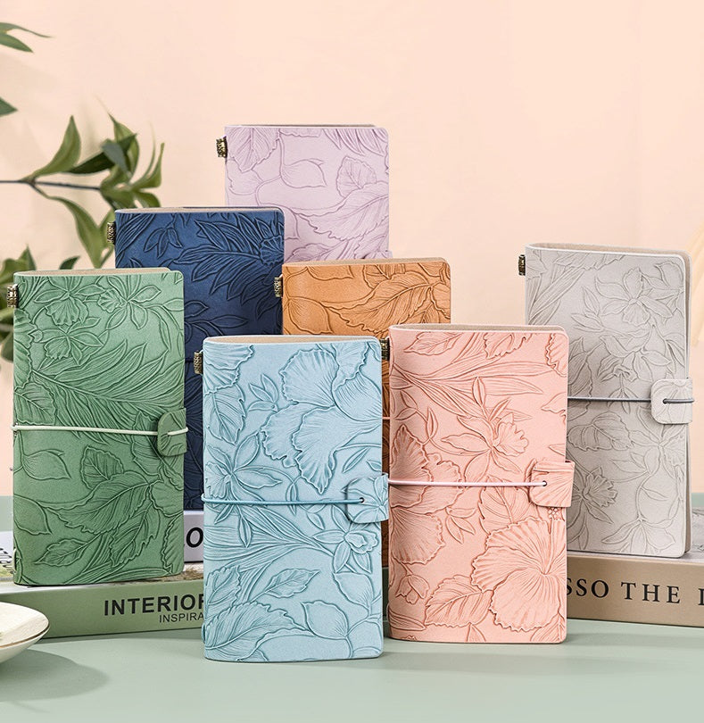 Vintage A6 Journal Notebook – Soft PU Leather Printed Cover, Elastic Closure, 192 Pages (96 Sheets)