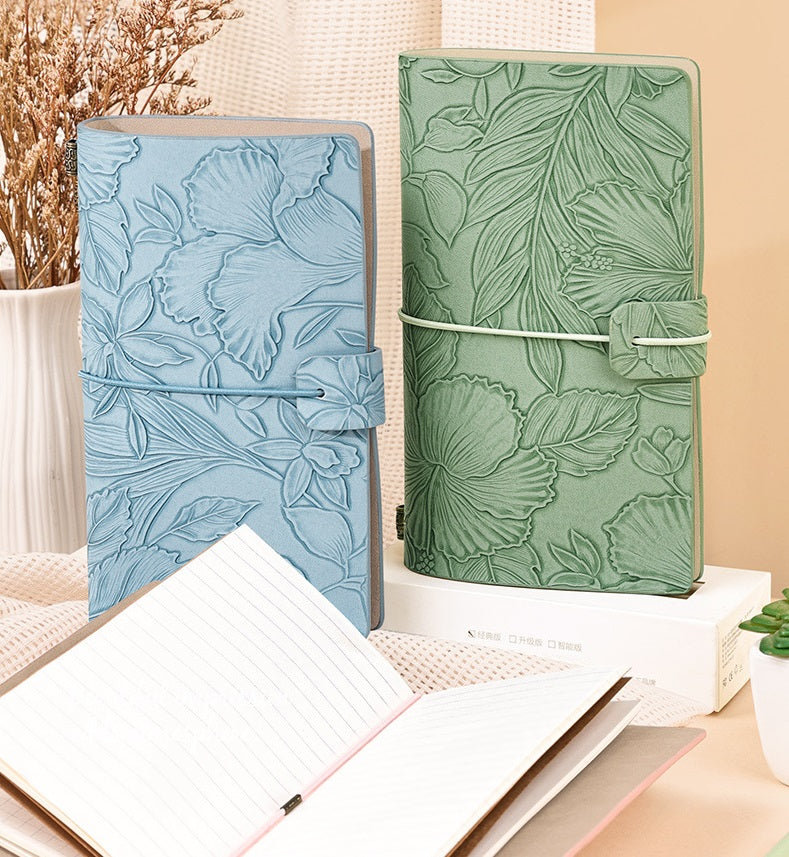 Vintage A6 Journal Notebook – Soft PU Leather Printed Cover, Elastic Closure, 192 Pages (96 Sheets)