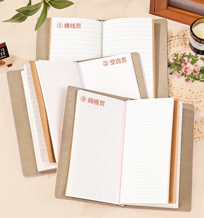 Vintage A6 Journal Notebook – Soft PU Leather Printed Cover, Elastic Closure, 192 Pages (96 Sheets)