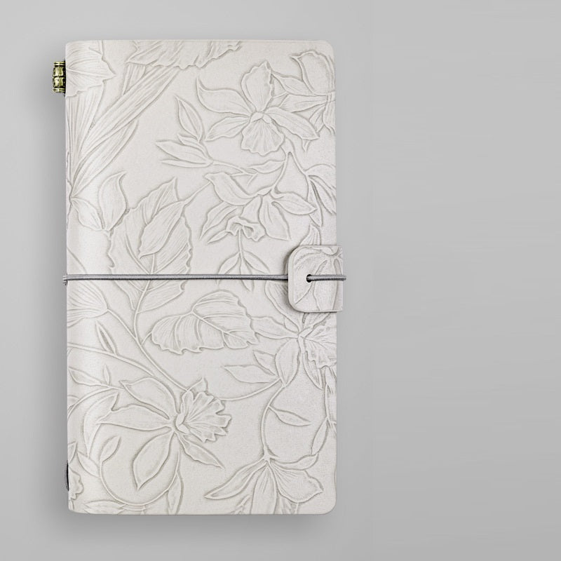 Vintage A6 Journal Notebook – Soft PU Leather Printed Cover, Elastic Closure, 192 Pages (96 Sheets) Grey