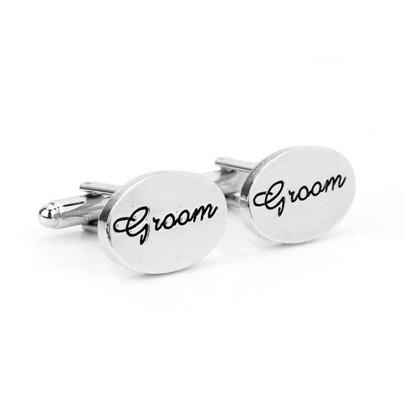 Silver 'Groom' Cufflinks for Wedding French Shirt Studs 2pcs