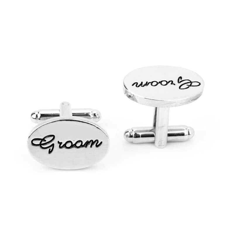Silver 'Groom' Cufflinks for Wedding French Shirt Studs 2pcs