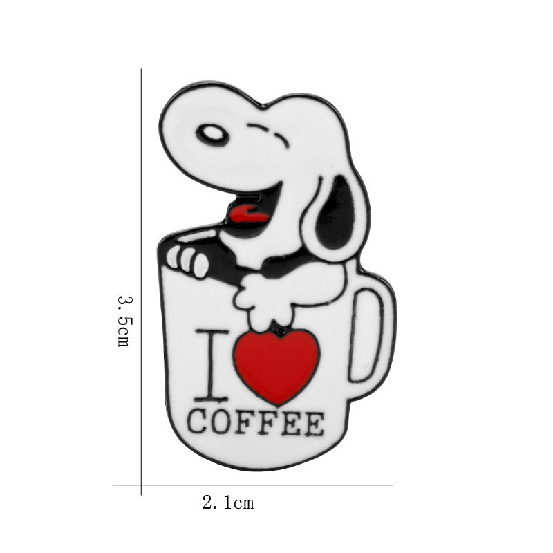 Snoopy Mug Love Hearts Metal Brooch Pin 4PCS