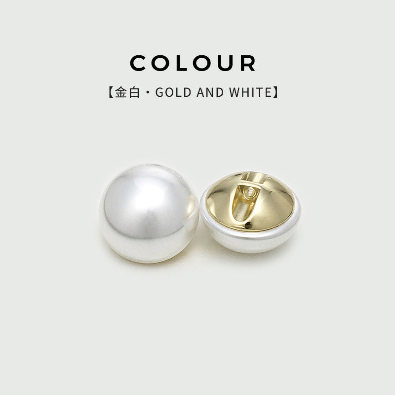 Semi-Circular Mushroom-Shaped Pearl Buttons Hidden Holes 20pcs Gold White