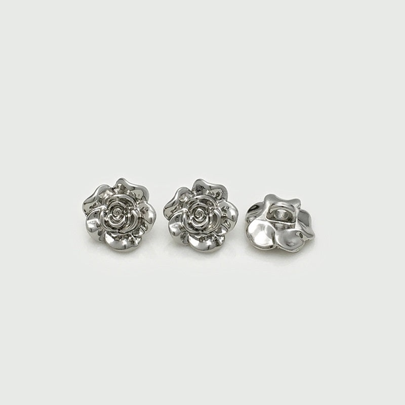 11/14mm Golden Silver 3D Rose Flower Shank Buttons 20pcs Silver