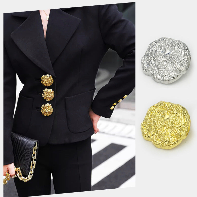 17.5-45mm Irregular Pleated Metal Shank Buttons Gold Silver 10pcs