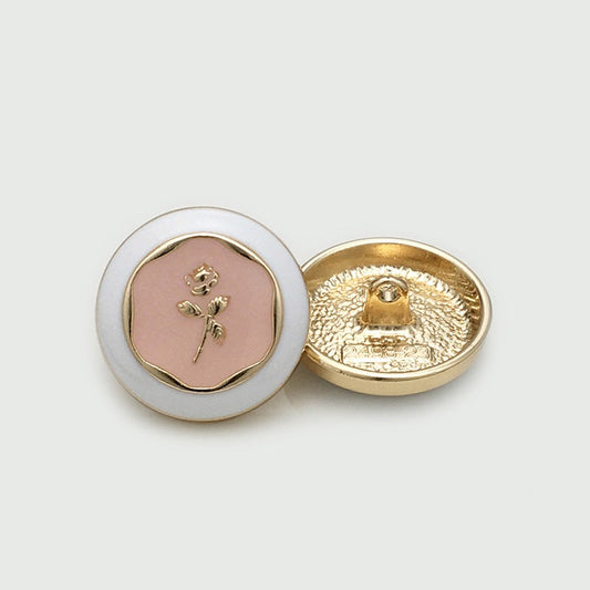 Round Pink-Gold Metal Shank Buttons with Rose Pattern 12pcs