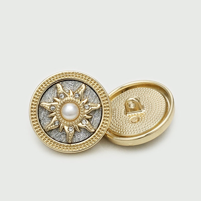 25mm Golden Sun Pearl & Diamond-Embedded Buttons with Shank 12pcs